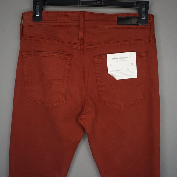New AG Farrah High Rise Skinny Ankle Stretch Sateen Pants in Dark Hibiscus sz 26 - Picture 8 of 15